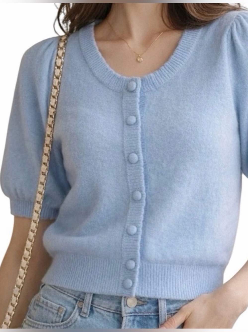 Joie Light Blue Short Sleeve Button-Front Cardigan